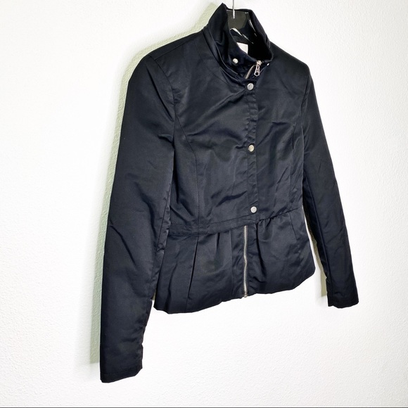 Zara High Neck Zipper Detailed Pleated Jacket - Picture 2 of 7